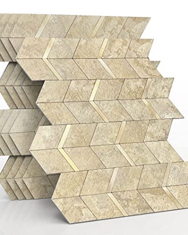 MOFIT Peel and Stick Backsplash for Kitchen,3D Wall Panel Peel and Stick Tile Self Adhesive Backsplash for Bathroom Tile Stickers Diamond (10Sheets,Beige Gold)