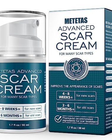 Metetas Advanced Scar Cream 1.7 Oz, Scar Cream Gel For Surgical, C-Section, Stretch Marks, Keloids, Burns Reducing Treatment, Silicone Gel Effective Remove Old & New Scars -50ml