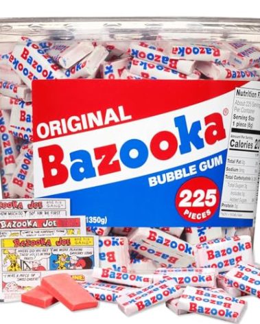 Bazooka Bubble Gum Individually Wrapped Pink Chewing Gum in Original Flavor - 225 Count Bulk Candy Tub - Fun Old Fashioned Candy for Kids