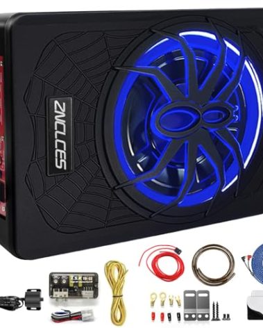 2025 Upgraded 10" 1200W Slim Under Seat Powered Car Subwoofer with Colorful LED Ambient Lights, Car/Truck Audio Sub Built in Amplifier Outstanding Heat Dissipation, Powerful Bass for Passion Driving