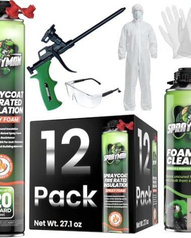Sprayman Spray Foam Insulation Kit (240 Sq.Ft.) - Closed Cell Polyurethane Expanding Foam Sealant, Thermal & Acoustic Protection for Wall and Attic - Gun & Cleaner Included, 27.1 oz, 12 Pack