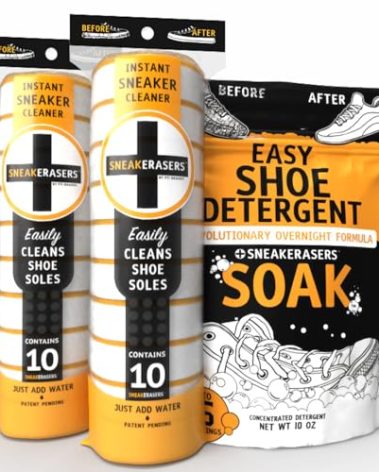 SneakERASERS Instant Sole and Sneaker Cleaner with Overnight Soak - Premium Shoe Cleaning Kit with Dual-Sided Sponges - Effective Shoe Cleaner for White Sneakers, Tennis Shoes - 20 Pack with Soak