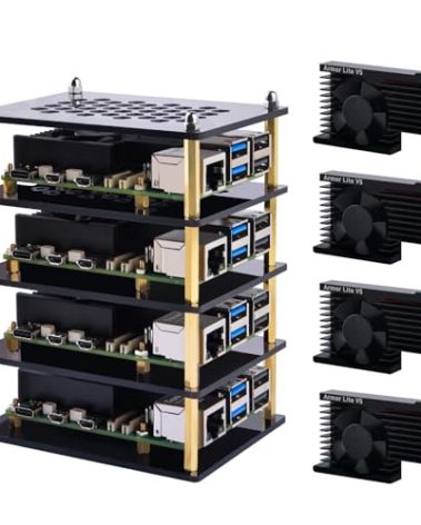 GeeekPi 4 Layers Cluster Case for Raspberry Pi 5, Pi 5 Stackable Case with 4PCS Armor Lite V5 Active Cooler for Raspberry Pi 5 8GB 4GB