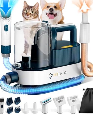 Dog Grooming Vaccum & Blow Dryer, 2.5L Dog Vacuum for Shedding Grooming with 3 Temperature Settings, Pet Vacuum Grooming Kit for Dogs & Cats