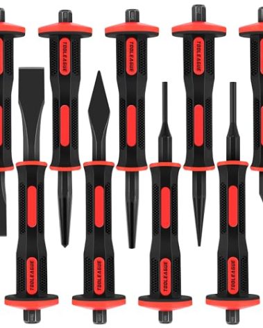 TOOLEAGUE 9Pcs Punch and Chisel Set, Including Cape & Cold Chisels, Taper, Pin & Center Punch with Hand Guard for Working with Wood, Metal, Automotive
