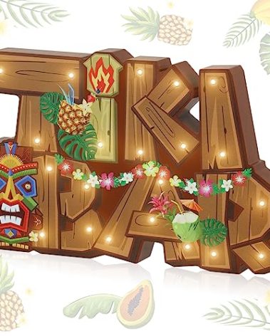 Geetery LED Tiki Bar Sign Wooden Tiki Bar Decor Hawaiian Luau Party Decoration Rustic Table Decorations LED Light Plaque for Aloha Hawaii Tropical Birthday Party Photo Props Patio Home Kitchen