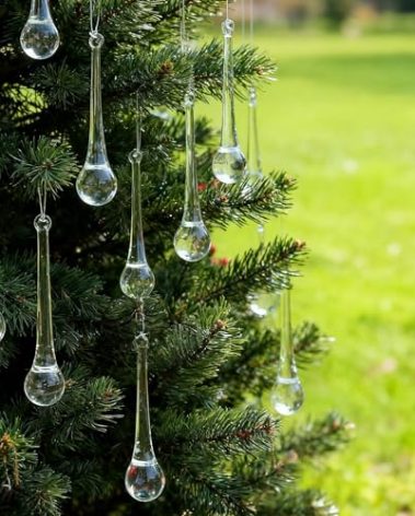 DAHI 28pcs 3" Christmas Glass Teardrop Ornaments - Chandelier Clear Crystal Glass Raindrop Ornaments for Christmas Tree Decorations