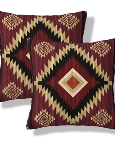 VIREOTHIA Western Southwest Aztec Pillow Covers 18x18 Set of 2 Native American Decorative Throw Pillow Cover Red Blue Black Square Pillowcases Cushion Covers for Couch Bed Sofa Decor