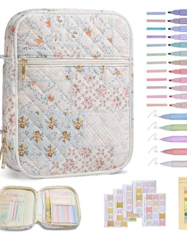 Bible Cover Case for Women Large Bible Cover with Durable Handle Quilted Bible Carrying Case for Girls Bible Study Supplies Accessories (Spliced Flower, Spliced Flower)