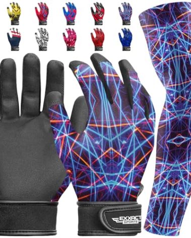 Exxact Sports Youth Batting Gloves with Arm Sleeve for Boys & Girls, Kids Baseball Batting Gloves for Softball, T-Ball (Youth L/XL, Lazer)