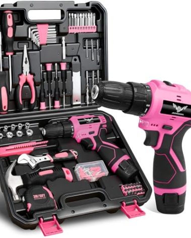 JENABOM Pink Tool Set - 12V Cordless Drill Kit, 151 Piece Home Tool Set With Power Drill, Tool Kits for Men & Women, Perfect for Homeowner, Diyer, Handyman