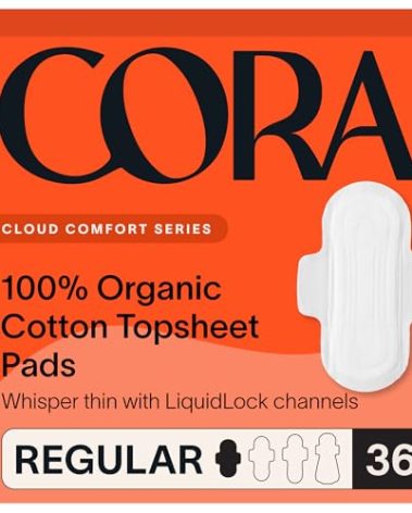 Cora 100% Organic Cotton Topsheet Pads (36 Regular Pads)