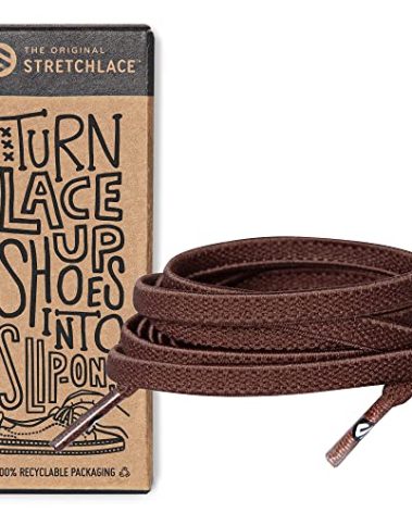 THE ORIGINAL STRETCHLACE - Flat Elastic Shoelaces, Stretch Shoe Laces for Adult Sneakers, Stylish Shoe Laces for Elderly, Kids, and People with Special Needs, Brown, 45in