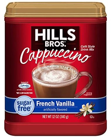 Hills Bros. Cappuccino Mix – Rich, Frothy Coffeehouse-Tasting Instant Drink Mix – Quick & Easy Preparation – Perfect for Hot & Iced Drinks & Creaming Coffee – Sugar-Free French Vanilla, 1 Pack of 12oz