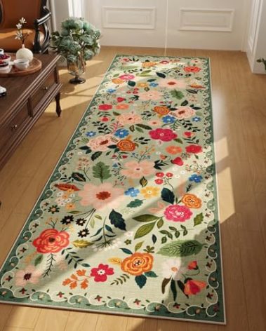 Rugcomf Runner Rug for Hallways Kitchen Rug Non Slip 2'x 6' Washable Rugs with Rubber Backing Soft Floral Carpet Runner for Hallways, Kitchen, Laundry, Bedroom, Bathroom(Green)