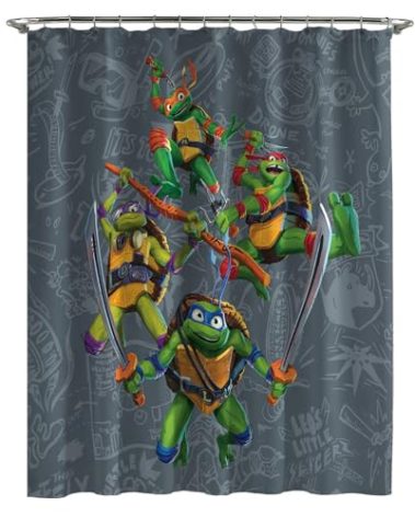 Jay Franco Nickelodeon Teenage Mutant Ninja Turtles Fabric Shower Curtain - Kids Grey Bathroom Décor with Leonardo, Raphael, Michaelangelo and Donatello