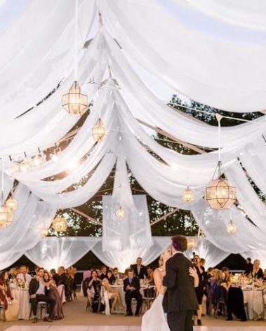 4 Panel White Wedding Drapes - 5ftx30ft Sheer Voile Chiffon Curtains for Arch, Party, Ceremony & Stage Swag