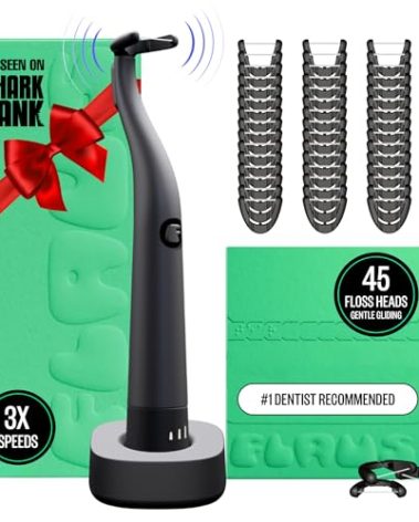 FLAUS Electric Flosser (Oprah's List, Shark Tank) 3 Speeds + 45 Refill Heads (Gentle Gliding Floss for Sensitive Gums) Water Flosser Alternative, Dentist Recommended Tooth Flossers Dental Floss Picks