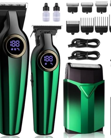 BILLAR® Hair Clippers for Men with Beard Trimmer, Professional Clippers & Beard Trimmers Set, Electric Razor Shavers for Men, Cordless Men’s Grooming Kit for Nose, Face, Hair (Green)