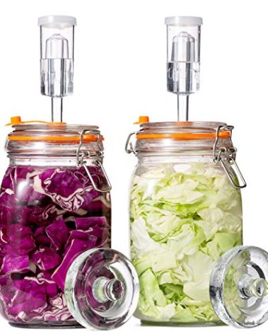 JILLMO Fermentation Jar, 1.5 Liter Glass Fermenting Jar with Fermenting Weights and Airlocks, Pack of 2
