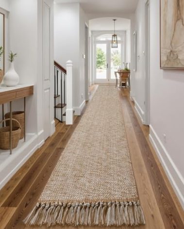 Collive Boho 18 ft Long Runner Rug for Hallway, Washable Kitchen Runner, Cotton Hand-Woven Farmhouse Neutral Carpet Runners, Tan/Cream Low Pile Entryway Floor Runners for Bedroom