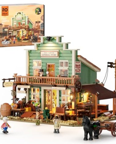 FUNWHOLE Western General Store Lighting Building-Bricks Set - 1895 Pcs The Old West Town Collection Display Set for Adults and West Lovers