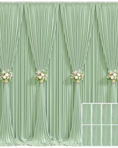10 Panels Sage Green Backdrop Curtain for Parties Wrinkle Free Dark Green Photo Curtains Backdrop Drapes Fabric Decoration for Weding Baby Shower Birthday Party Photography 50ft(W) x 10ft(H)