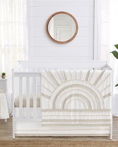Sweet Jojo Designs 4-Piece Baby Crib Bedding Set (Boho Chic Sun Cotton) for Boys or Girls, Infants/Nursery incl. Blanket, Fitted Sheet, Skirt, Diaper Stacker (Neutral, Modern Farmhouse, Ivory, Shabby)