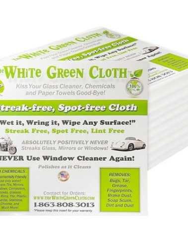 The White Green Cloth 10-Pack Reusable Cleaning Cloths for Streak-Free Windows, Mirrors & All-Purpose Cleaning – Chemical-Free, Absorbent, Non-Abrasive, 16" x 16" White Cleaning Rags, Made in The USA