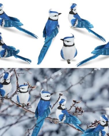Feathered Song Bird Clip for Christmas Tree Decoration Clip On Artificial Birds Realistic Blue Jay 5.1Inch Clip on Foam Feather Bird for Christmas Tree Ornaments Wreath Flower Arrangements Home Decor