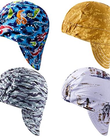 Hercicy 4 Pcs Welding Cap Flame Resistant Cotton Welding Hat for Men Women's Welders Caps Sweat Absorption Mesh Hat for Welder Electrician Gas Station, Matched with Most Welding Helmet