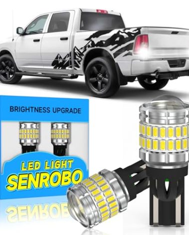 SENROBO 921 912 LED Reverse Light Bulb Fit for Dodge 2009-2018 Ram 1500 2019-2024 Ram 1500 Classic, Super Bright T15 LED Bulb with Lens, 6000K Cool White Backup Lights Replacement, Pack of 2