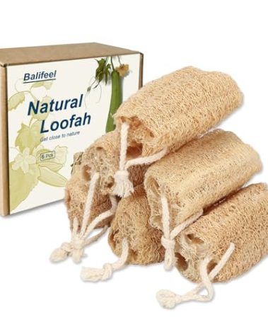 Balifeel Natural Loofah Sponge Organic Loofa Set 6 Pack,Exfoliating Body Scrubber Shower Luffa Men and Women for Bath Cleaning Skin Back and Face Eco Tool