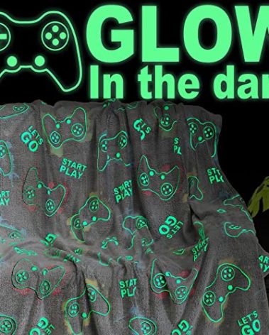 Jekeno Glow in The Dark Gaming Blanket Gamer Game Controller Throw Gift Toys for Kids Boys Teen Son Adults Gamepad Presents Easter Birthday Christmas Bedroom Decor Luminous Blanket Grey 50"x60"