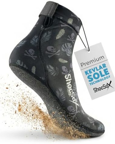 ShocSox Beach Volleyball & Sand Soccer Socks No-Holes Guaranteed Soles for Maximum Protection (US, Alpha, X-Large, Regular, Regular, Black Aloha)