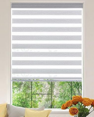 KALYSIE Zebra Roller Window Blinds,Custom Cut to Size,Roller Blinds Dual Layer Roller Shade Blinds, Gray,Fixed 72 InchesHigh,45 Inches Width
