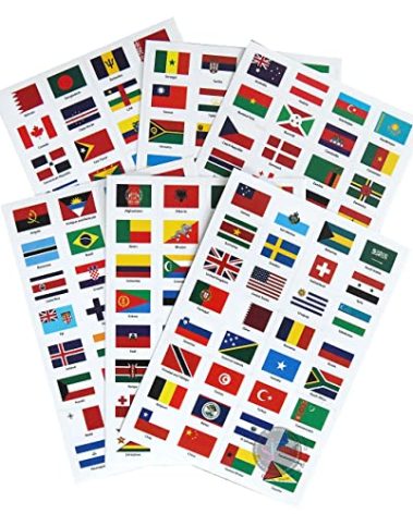World Flags Stickers - 192 Countries PVC Transparent Planner Travel Stickers for School, Theme Parties, Homeschool, Journal Sticker, Labels
