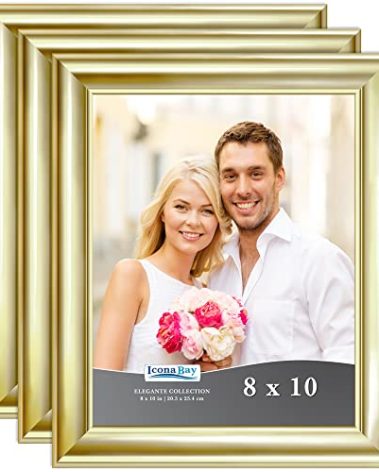 Icona Bay 8x10 Picture Frames (Gold, 3 Pack), Contemporary Photo Frames 8 x 10, Wall Mount or Table Top, Elegante Collection