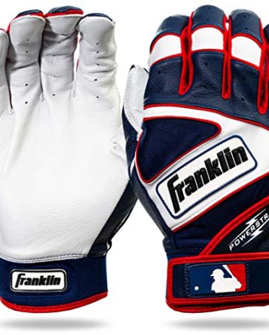 Franklin Sports MLB Powerstrap Batting Gloves, Pearl/Navy/Red Adult Medium