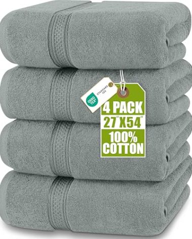 Utopia Towels 4 Pack Premium Bath Towels Set, 27 by 54 Inches, 100% Ring Spun Cotton 600GSM, Lightweight and Highly Absorbent Quick Drying Towels, Perfect for Daily Use, Cool Grey