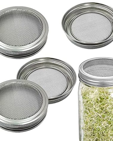 WIDE MOUTH Mesh Sprouting Lids 316 Stainless Steel Mason Jar Strainer Lid for Mason Canning Jars Seed Sprouting Salad Sprouts Strainer Mesh Lids 4 Pack