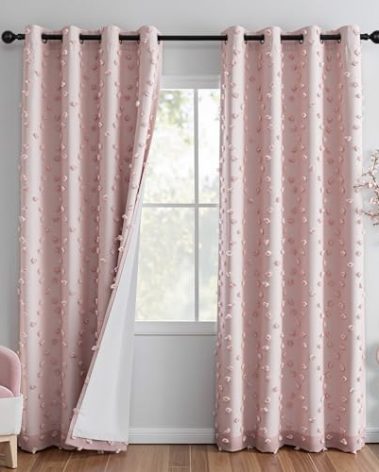 MYSKY HOME Pink Blackout Curtains for Girls Bedroom 84 Inches Long Total Light Blocking Blush Nursery Curtain 2 Panels Room Darkening Grommet Window Drapes with Pom Pom Sheer for Living Room 52W x 84L
