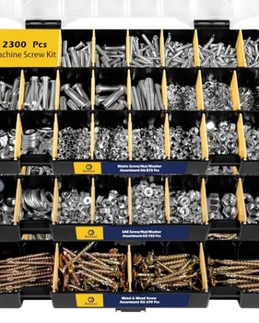 Bonost 2300 Pieces Hardware Assortment Kit - Metric & SAE Machine Screw Assortment Kit with Assorted Nuts, Bolts, and Washers (3 Trays)
