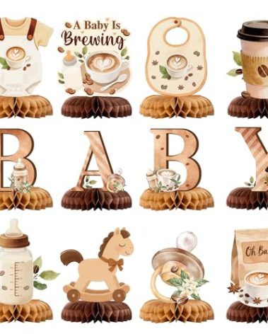 A Baby is Brewing Centerpieces - 12 Pcs Coffee Baby Shower Decorations Honeycomb Centerpieces 3D Photo Prop for Coffee Themed Gender Reveal Party