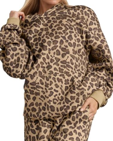 TERIVEEK Women Oversized Leopard Hoodies Cheetah Print Sweatshirt Hooded Long Sleeve 2000s Pullover Tops Y2k Graphic Hoodies