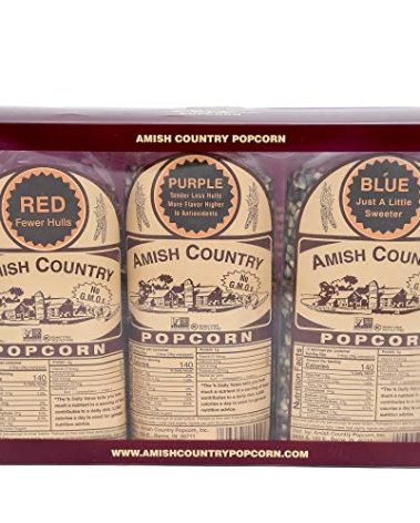 Amish Country Popcorn | 3 (1 Lb Variety Gift Set) - Red, Purple & Blue Kernels | Old Fashioned, Non-GMO and Gluten Free