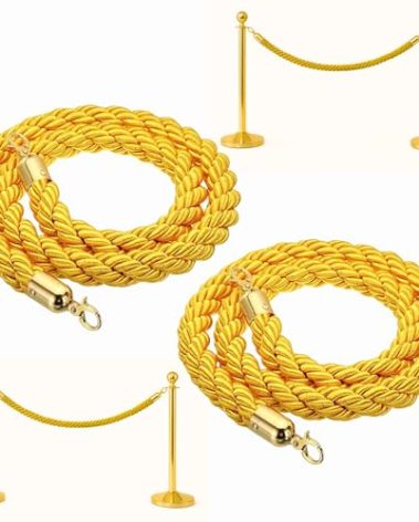 2PCS Gold Velvet Rope 5FT – Durable Twisted Stanchion Ropes for Crowd Control Barriers Heavy-Duty VIP Ropes for Stanchion Posts Set Elegant Rope Barrier for Events Parties Ceremonies