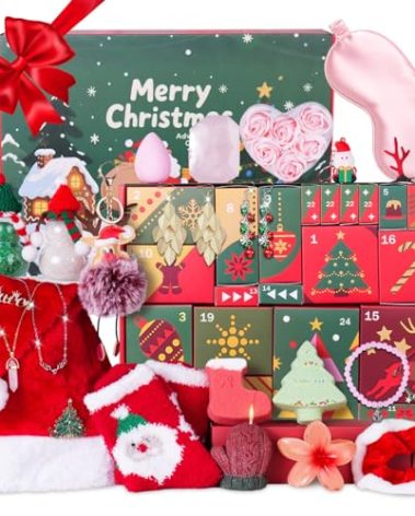 Advent Calendar 2025 Adult Women Teen Girls, 12 Days of Christmas Advent Calendar for Women Mom Wife Friends Sister Her, Christmas Countdown Gift Basket Set Includes Beauty Bath Spa Jewelry & Make Up