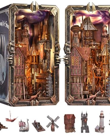 fifijoy Viking Book Nook Kit - DIY Miniature House Dollhouse Kit for Adults Teens, Booknook Tiny House Bookshelf Insert Decor 3D Wooden Puzzle, Gifts for Family, Friends (Voyage Through The Storm)