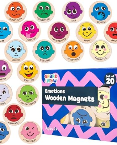 Spark & Wow Wooden Magnets | Emotions | Magnets for Kids Ages 2+ | Open-Ended Play | Social Emotional Learning Activity